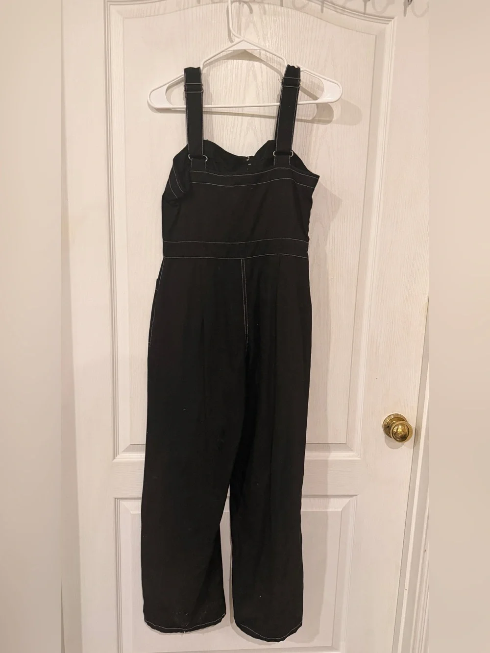 Anthropologie By Together Black Wide-Leg Button Jumpsuit with White Topstitch